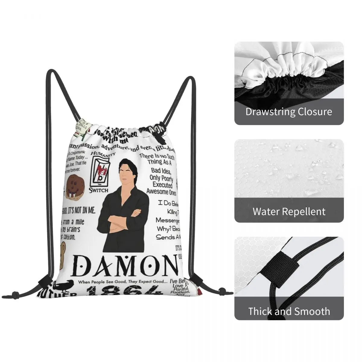 The Vampire Diaries Damon Salvatore TV Series Backpacks Casual Drawstring Bundle Pocket Sports Bag Book Bags for Man