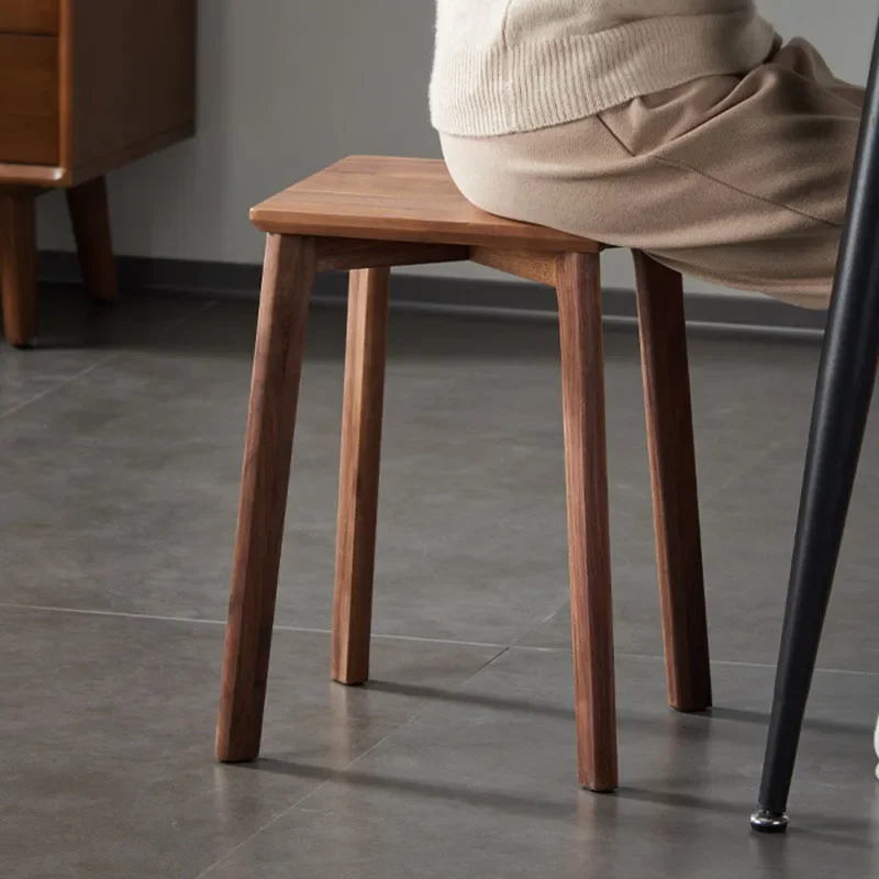 Luxury North American Black Walnut Solid Wood Stools and Ottomans  Strong Load-Bearing Stackable Chairs Stools in Black Walnut