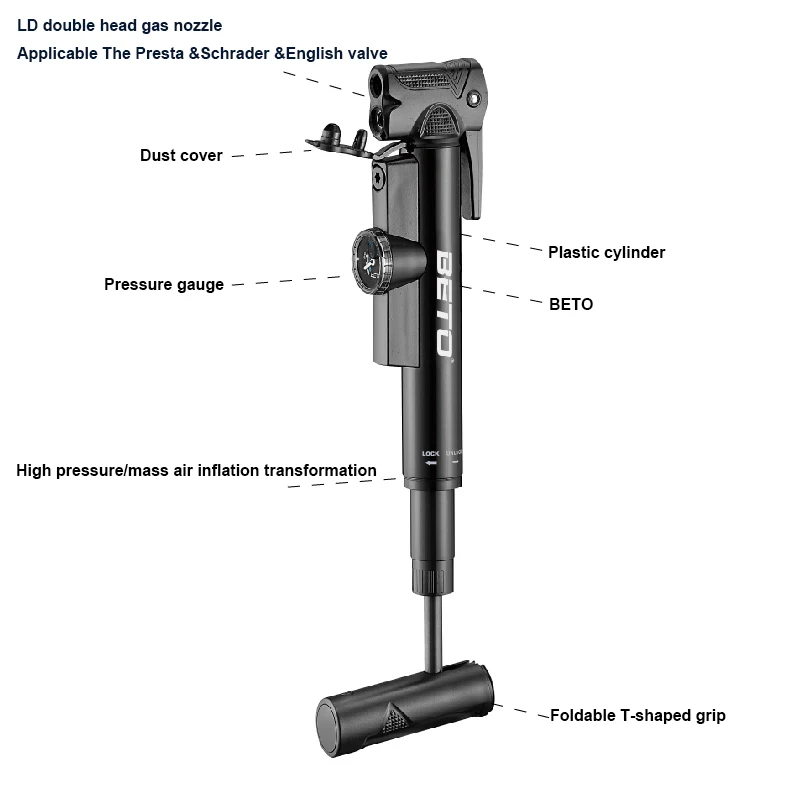 Велосипедный насос BETO, мини-ручной насос AV/FV, клапан для велосипедных шин, велосипедный насос для езды на велосипеде, портативный воздушный насос для шоссейного велосипеда MTB Schrader & Presta