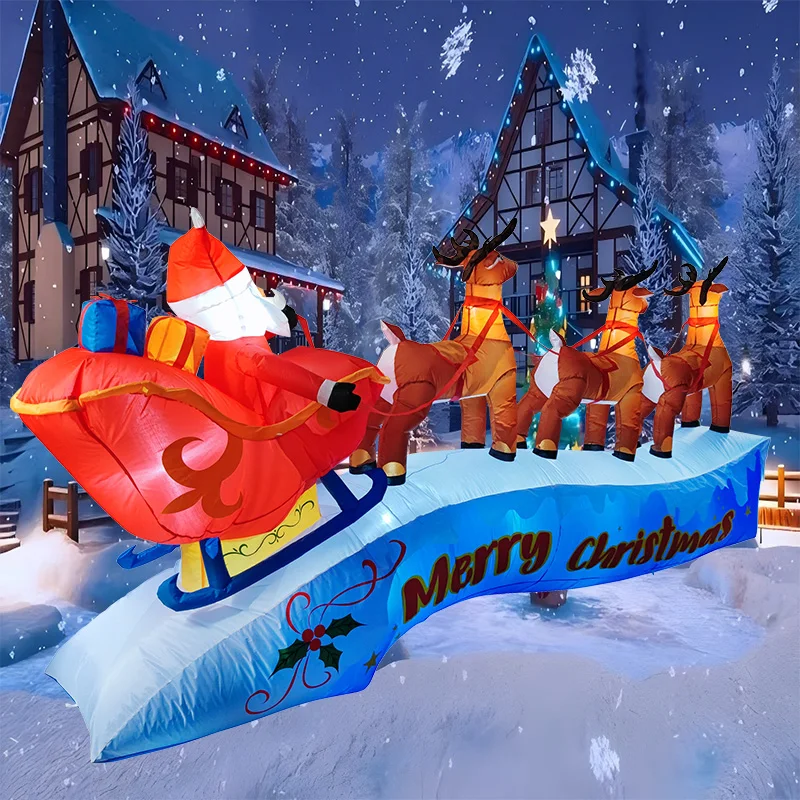 Christmas Decorations Three Elk Pull Sled Inflatable Toys with LED Lights 3.6M/12FT Inflated Model Holiday Indoor Outdoor Decor