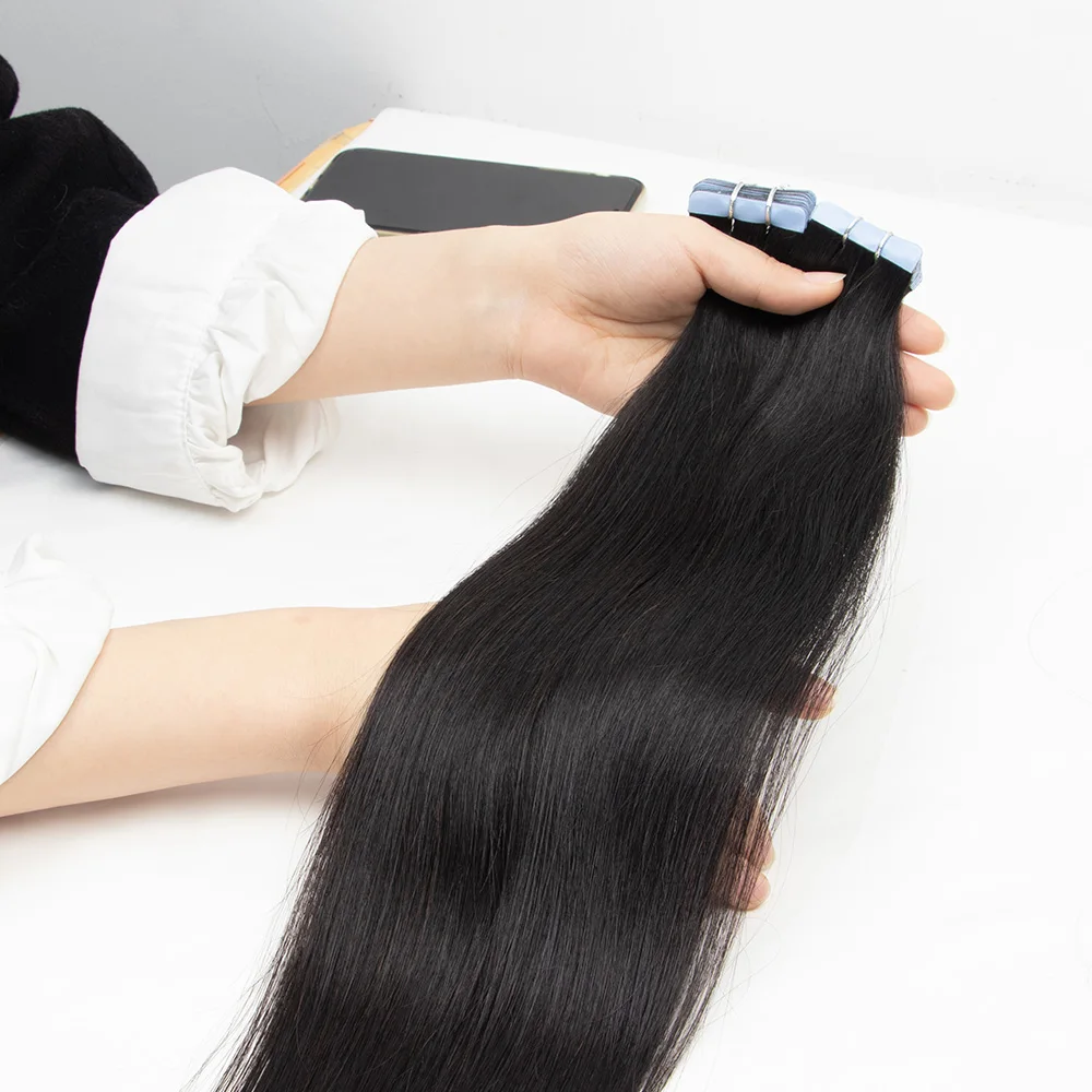 Rechte Tape In Human Hair Extensions Vrouwen Natuurlijk Zwart 12 ''-26'' Rechte Tape Ins Hair Extensions Echt Remy Haar 20 Stks/pak