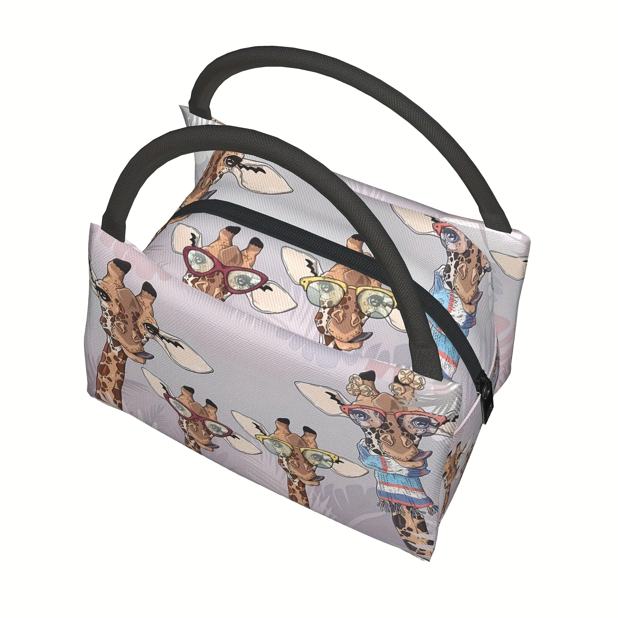 حقيبة مبردة محمولة وقابلة لإعادة الاستخدام بنمط زرافة مضحكة بأربعة زرافات، حقيبة غداء معزولة، يجب اقتناؤها للتخييم على الشواطئ