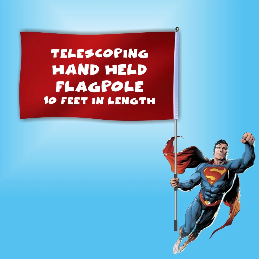 Telescoping 10 Feet Tall Hand Held Flag Pole Kit High Intensity Stainless Alloy 3 Meter Flagpole