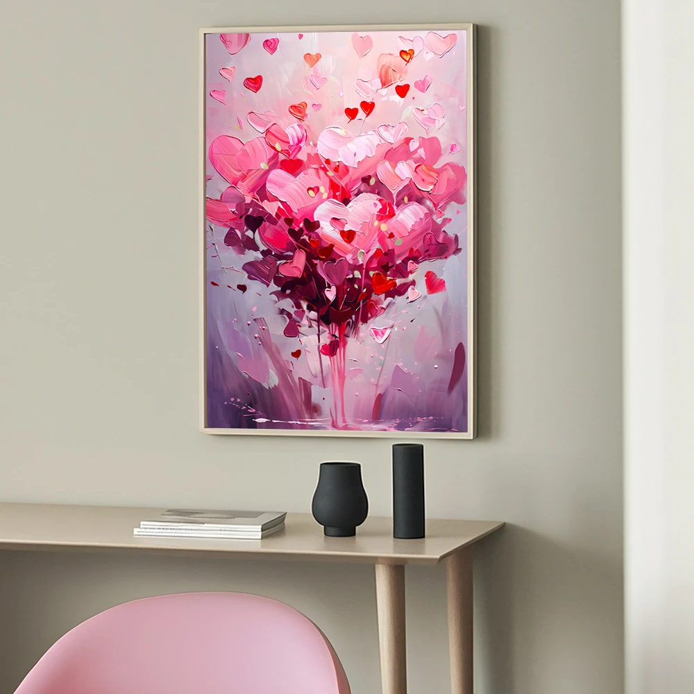 Heart Balloon Cloud Posters Canvas Painting Pink Valentine's Day Pictures and Prints Wall Art for Home Living Room Bedroom Decor image 3