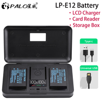 PALO 2000mAh LP-E12 LPE12 Camera Battery + LCD Storage Box Charger for Canon Rebel SL1 100D Kiss X7 EOS-M EOS M M2 EOS M10 M50