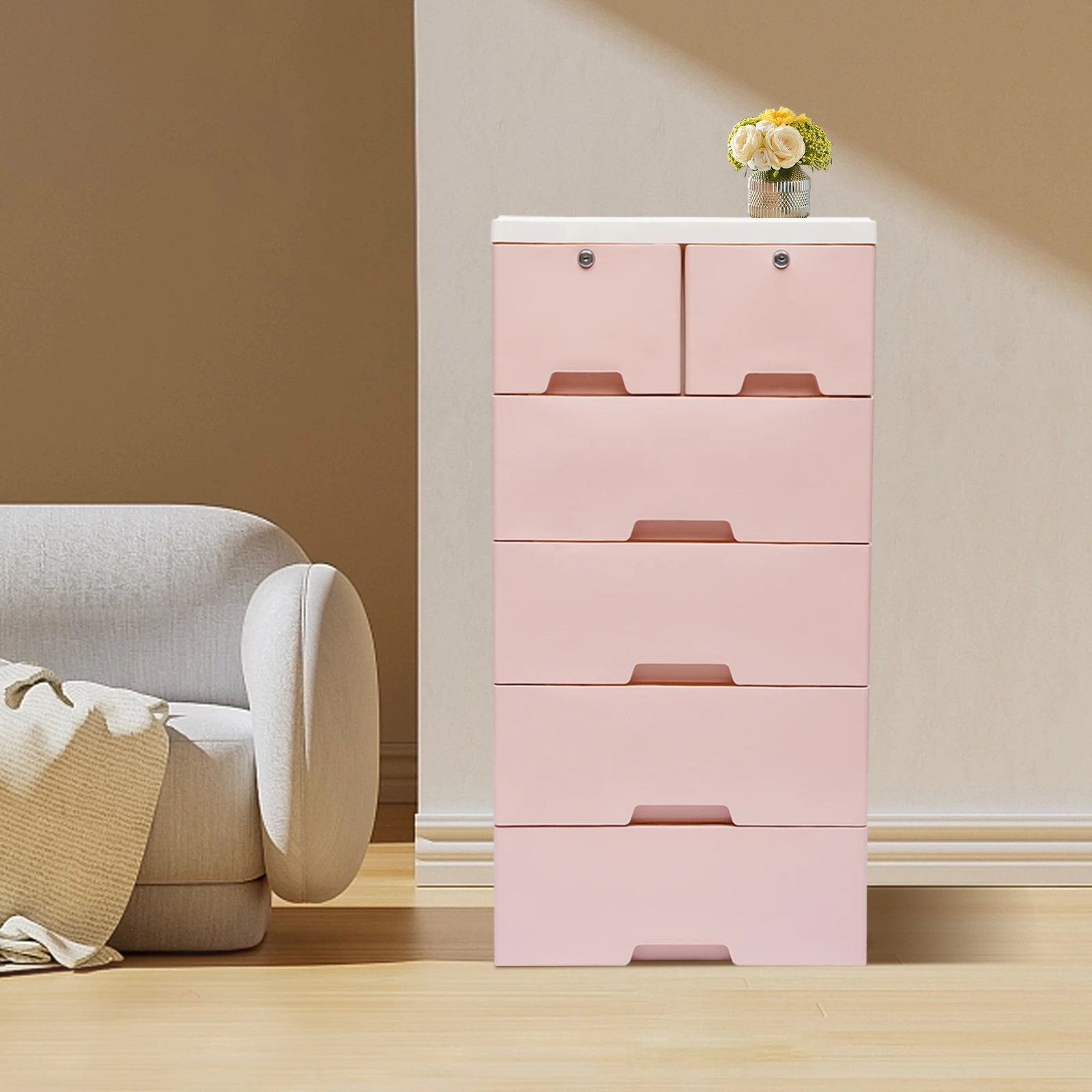 

Plastic Drawer Dresser with 4 Large Drawers and 2 Small Drawers – Mobile Storage Organizer for Bedroom, Kids’ Room, or Office
