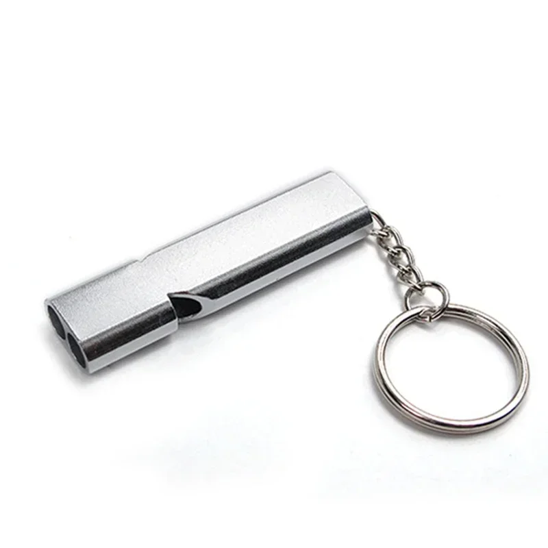 1PC Portable Aluminum Safety Whistle Outdoor Hiking Camping Survival Emergency Key Chain Multi-tool Double Tube Survival Whistle