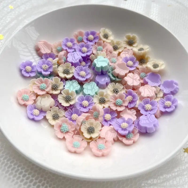 50PCS multicolor Flower flatback Resin Cabochons Scrapbook Craft 10mm DIY Embellishments decor Headwear accessories