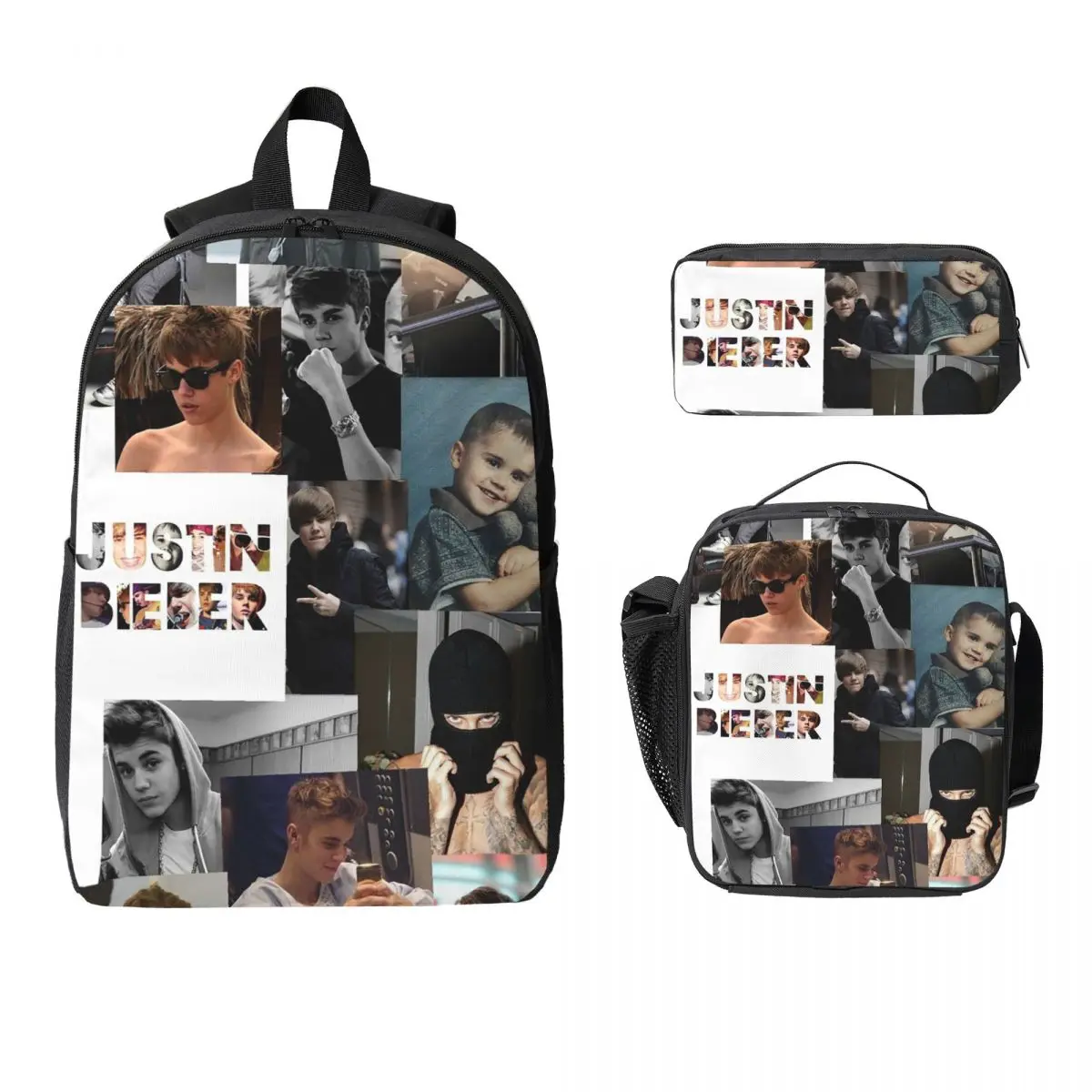 

Justin Bieber Collages Backpack Boys Girls BookBag School Bag Laptop Shoulder Bags 3ps Insulated Lunch Bag Pencil Case