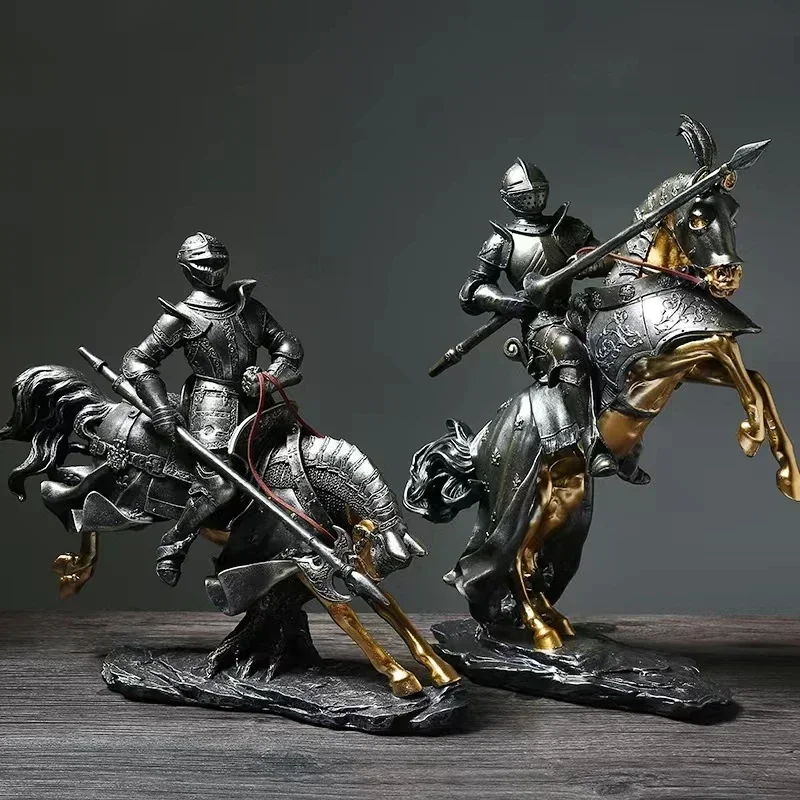 Medieval Armored Warrior Resin Sculpture Crafts Ornaments Creativity Bar Armored Knight Sculpture Figures Home Decoration gifts