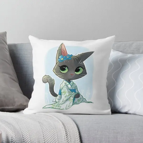 Summer Cat  Printing Throw Pillow Cover Bed Case Bedroom Sofa Soft Anime Cushion Wedding Decorative Pillows not include One Side