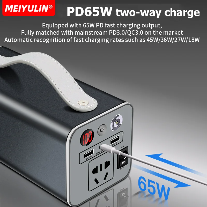 휴대용 파워 스테이션, 강력한 비상 전원 공급 장치, USB C 외부 예비 배터리, 야외 캠핑용, 48000mAh, 180W, 220V, 110V