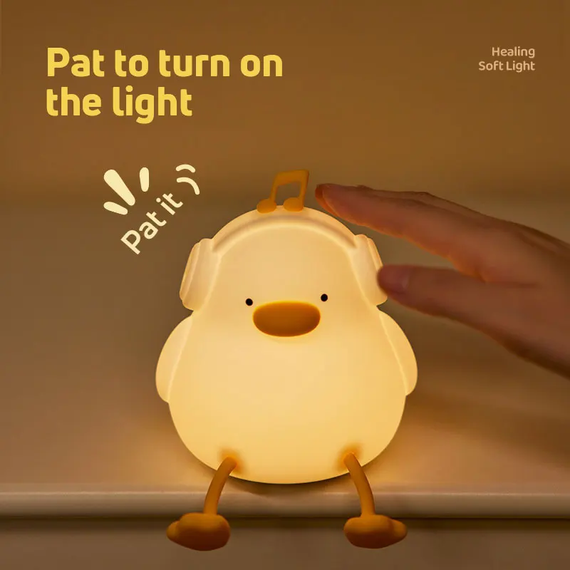 

Musical Duck Night Light Silicone LED Squishy Ovelty Animal Lamp 3 Levels Dimmable Nursery for Kids Decoration Cartoon Gift