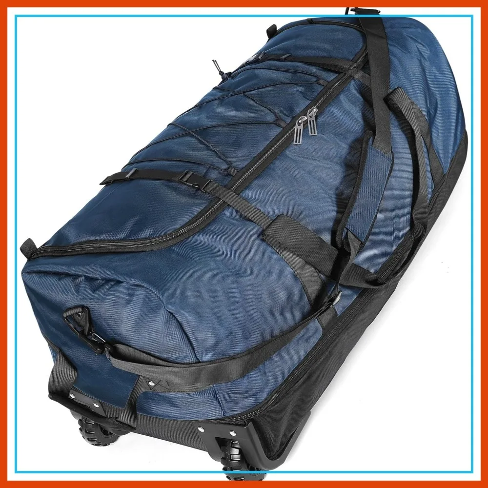 

110L Expandable to 140L 32" Foldable Rolling Duffel Bag with 2 Wheels, 2 Large Compartments, Adjustable Shoulder Strap, Attached Organizer