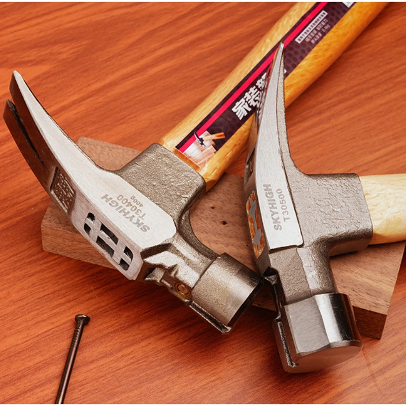 

Wooden Handle Right Angle Sheep Horn Hammer Floor Install Knocking Claw Hammer Strong Magnetic Suction Nails Installation Hammer