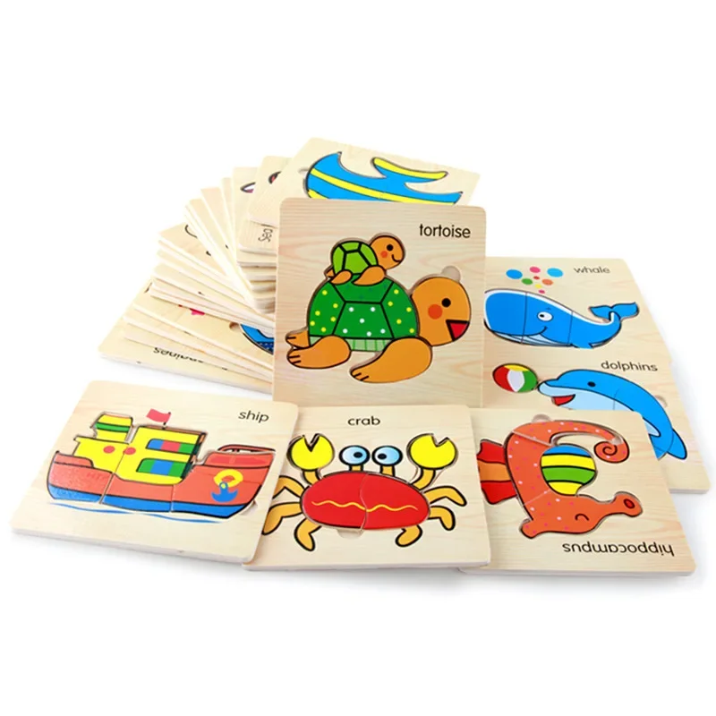 Wooden Puzzles Cartoon Animal Early Education for Baby Motessori Hand Grip Board Games for Kids Birthday Christmas New Year Gift