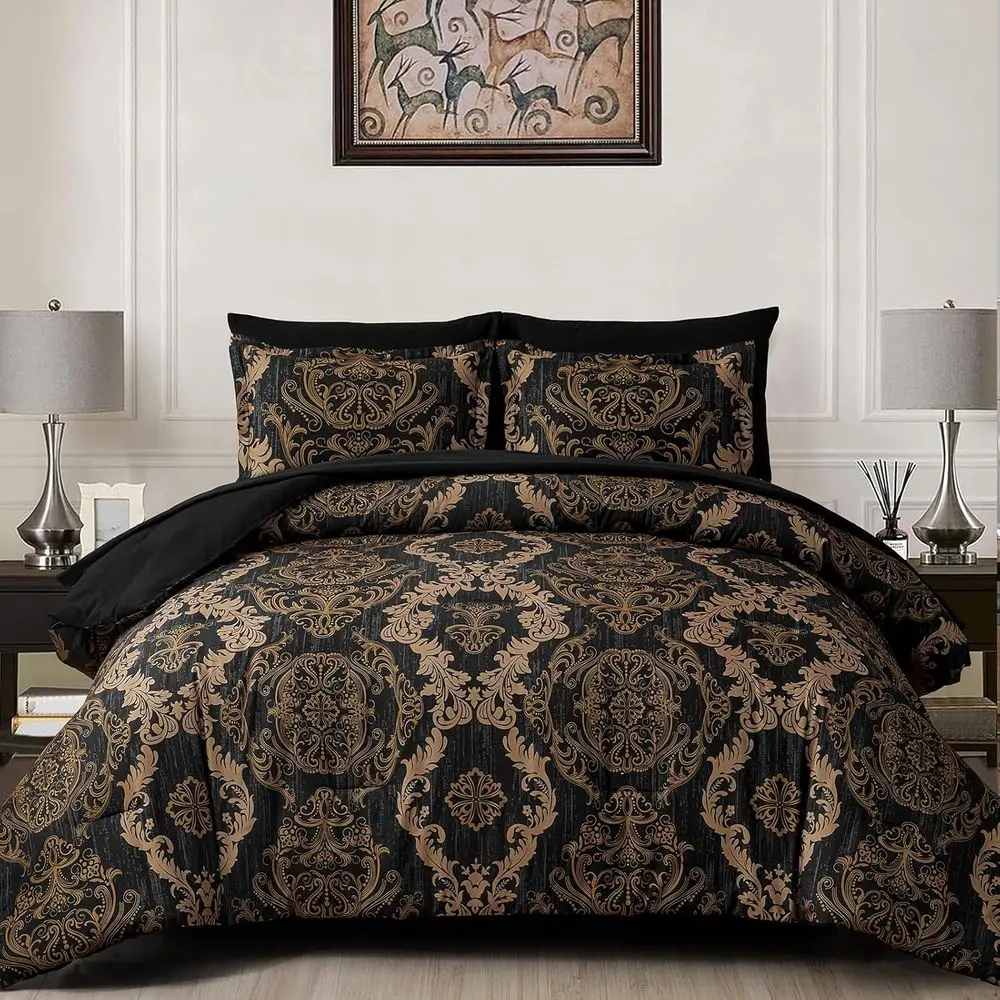 

Queen Size Gold Damask 7-Piece Microfiber Comforter Bedding Set - Includes 1 Comforter, 1 Flat Sheet, 1 Fitted Sheet, 2 Pillow S