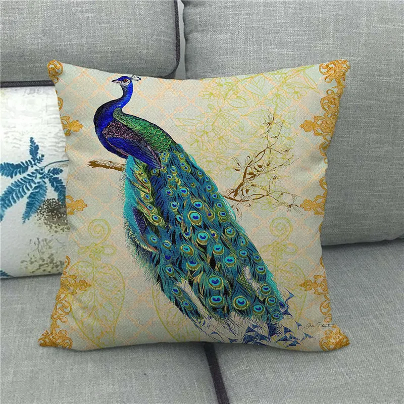 Noble Peacock Pillows Case Green Peacock Cotton Linen Pillowcase 40x40 Cm Bed Sofa Bedroom Garden Chair Pillow Cover 45x45cm