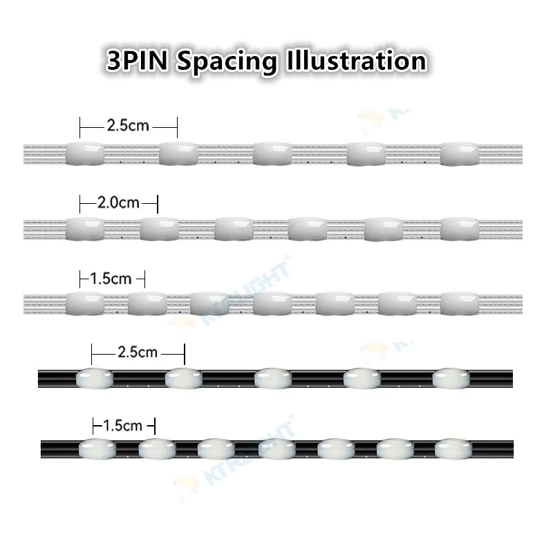 3Pin DC5V/12V 1000ct-5000ct Pixels 1.5cm or 2.5cmcm Pitch WS2811 LED Seed Pixel String Light RGB IC Addressable Full Color IP68