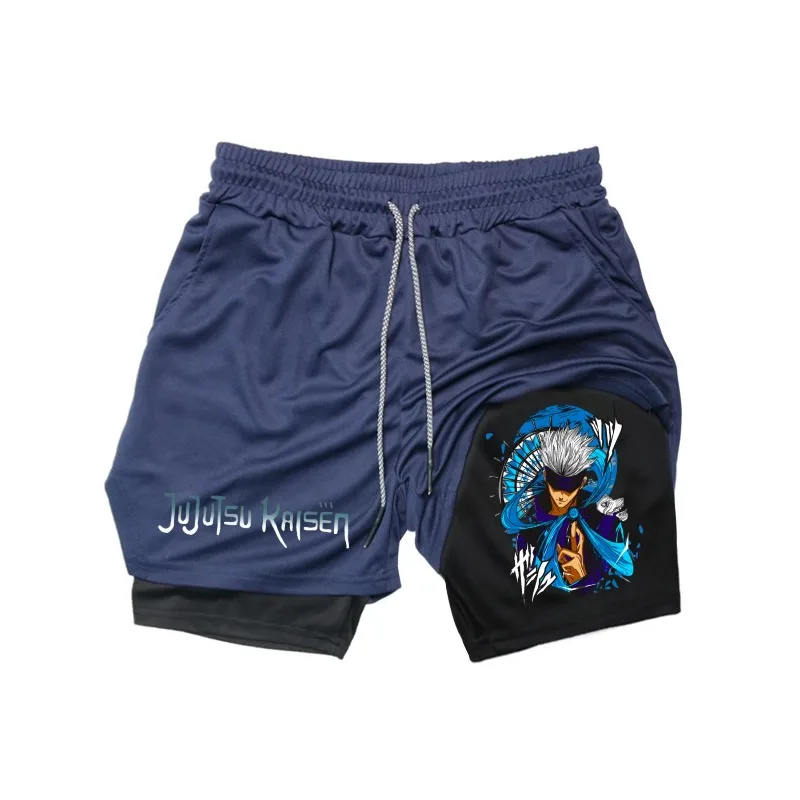 Ryomen Sukuna 2in1 Hardloopshorts Heren Gym Fitness Training Sneldrogende Korte Broek Mannelijke Outdoor Sport Jogging Ingebouwde Zak Bermuda