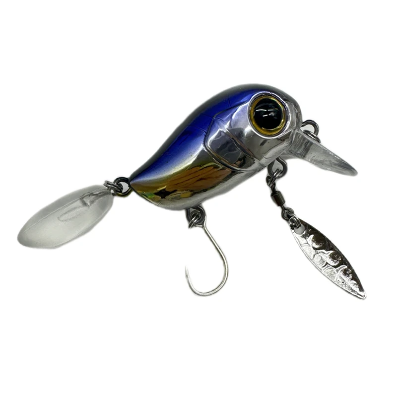 Micro Tappy Fishing Lures 2g Crankbait Floating Wobblers Tongue Plate Fishing Spinners Spoon with Feather Rotates Bass Trout