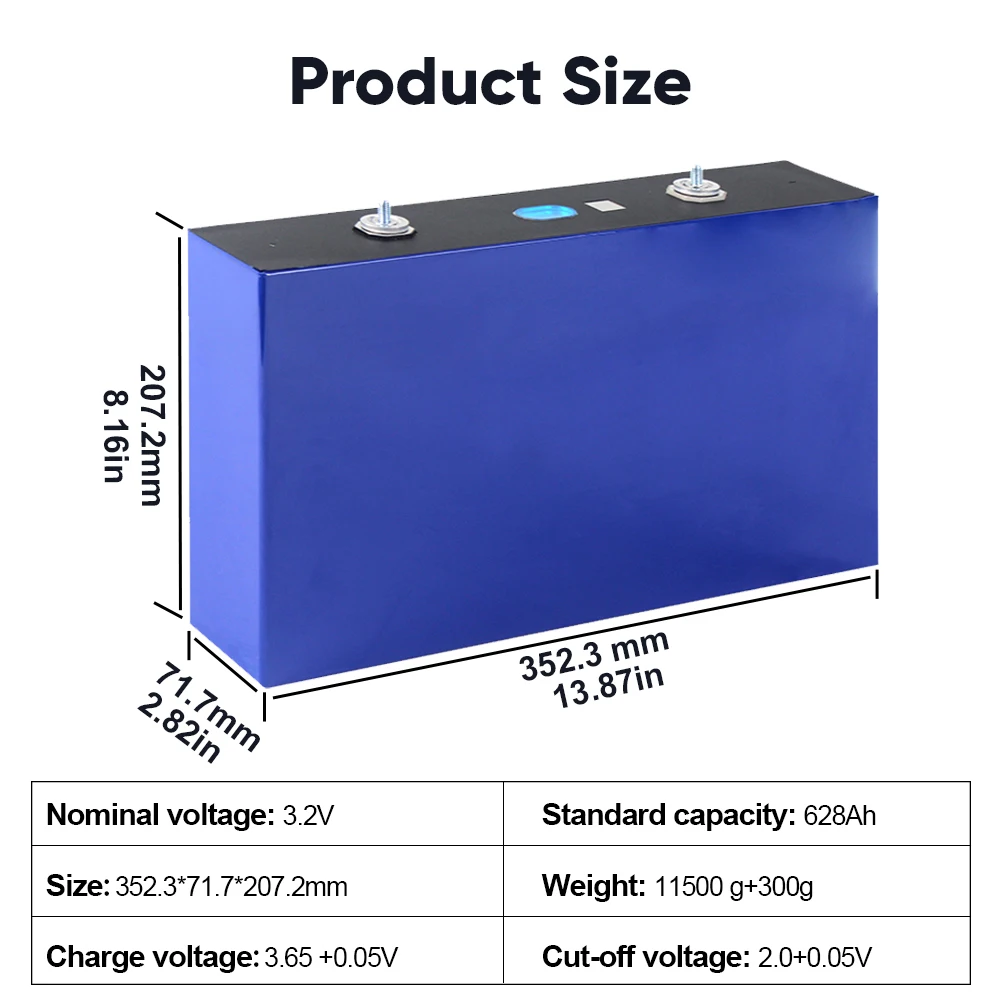 MB56 628Ah LiFePO4 Battery EVE 3.2V 3.65V Prismatic Cells 12000cycle For 12V 24V 48V Battery Pack Solar Home EU Stock