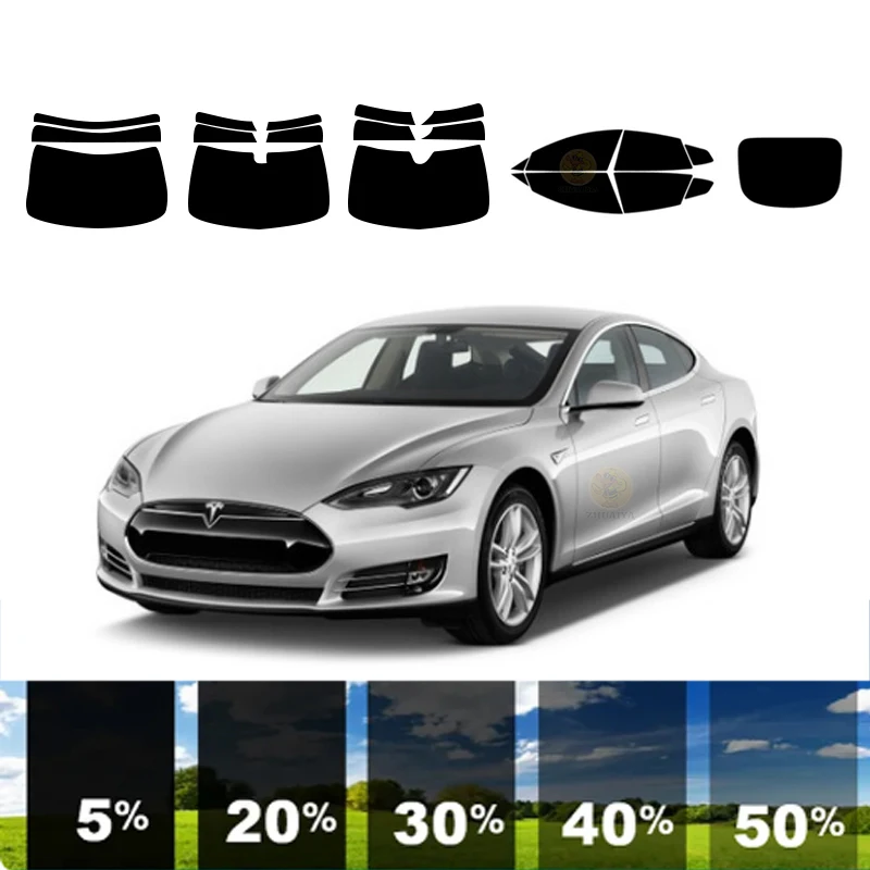 Pellicola tinta per finestre rimovibile pretagliata per auto 100% UVR 5%-70% VLT Carbonio isolante termico ﻿ Per TESLA MODELLO S 4 DR SEDAN 2012-2023