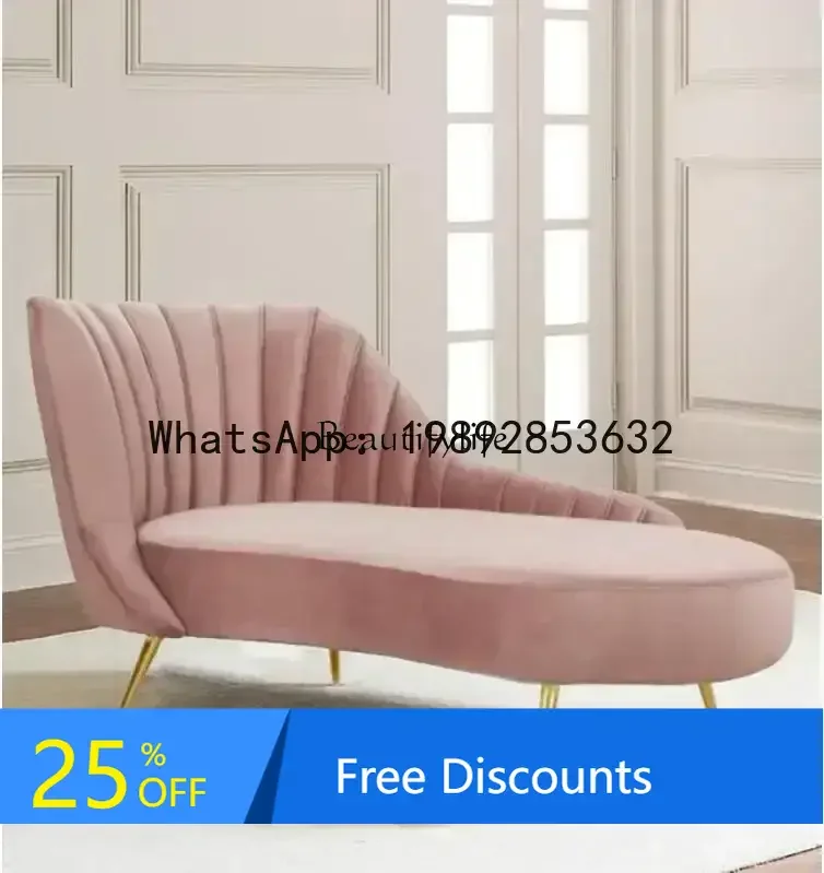 

Nordic simple stainless steel metal curved chaise longue fabric sofa chair