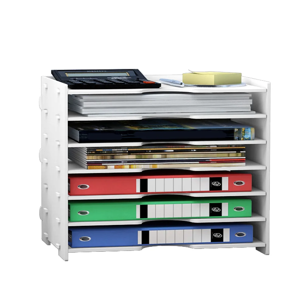 

Four-Layer White Desktop Storage Organizer Wooden File Shelves Office Home Classroom Tidy Gift