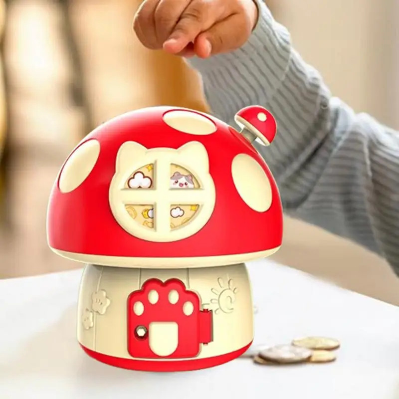 Mushroom Coin Bank Cartoon Money Saving Pot Creative Desktop Money Pot Cute Cash Saving Bank With Anti-Loss Key For Kids Aged 3