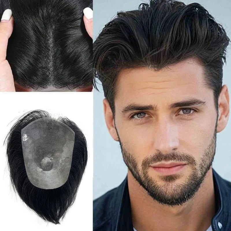 15*20 سنتيمتر الرجال رقيقة جدا تنفس بولي الشعرية الشعرية الاصطناعية لينة غير مرئية القبعات العالية 100% الشعر البشري الطبيعي أملس الظهر نمط