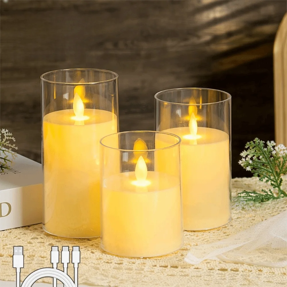 Rechargeable LED Flameless Candles with Remote Control Timer Fake Candle Lights Soft Light Realistic Flickering