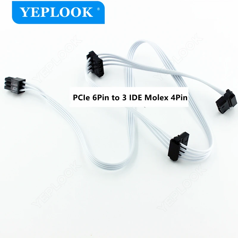 White 6Pin to 3x Molex 4Pin Angled PATA IDE Power Cable for Corsair RM750x RM850x, CX550F CX650F CX750F RGB, RM1000i Modular PSU