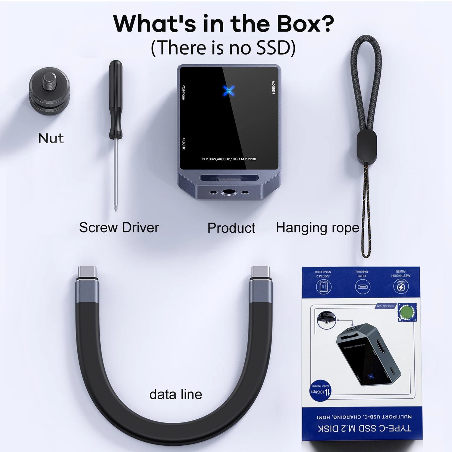 All-in-One USB-C Dock: SSD Enclosure for 2230 + Phone Stand + 10Gbps + PD3.0 Charging - Triple Display Adapter for Laptop & Mobi