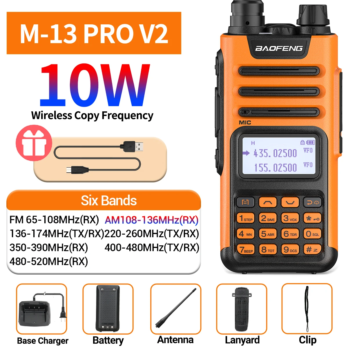 BaoFeng M-13 PRO V1 V2 High Power Multi Band Walkie Talkie Type C Oplader Lange afstand Verbeterde UV-13 PRO V1 V2 Ham Tweerichtingsradio