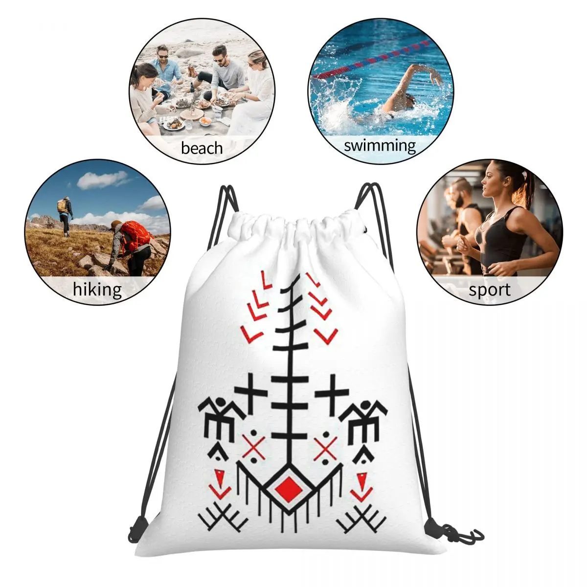 Kabyle Pattern Backpacks Casual Portable Drawstring Bags Sports Bag Book Bags For Man Woman School