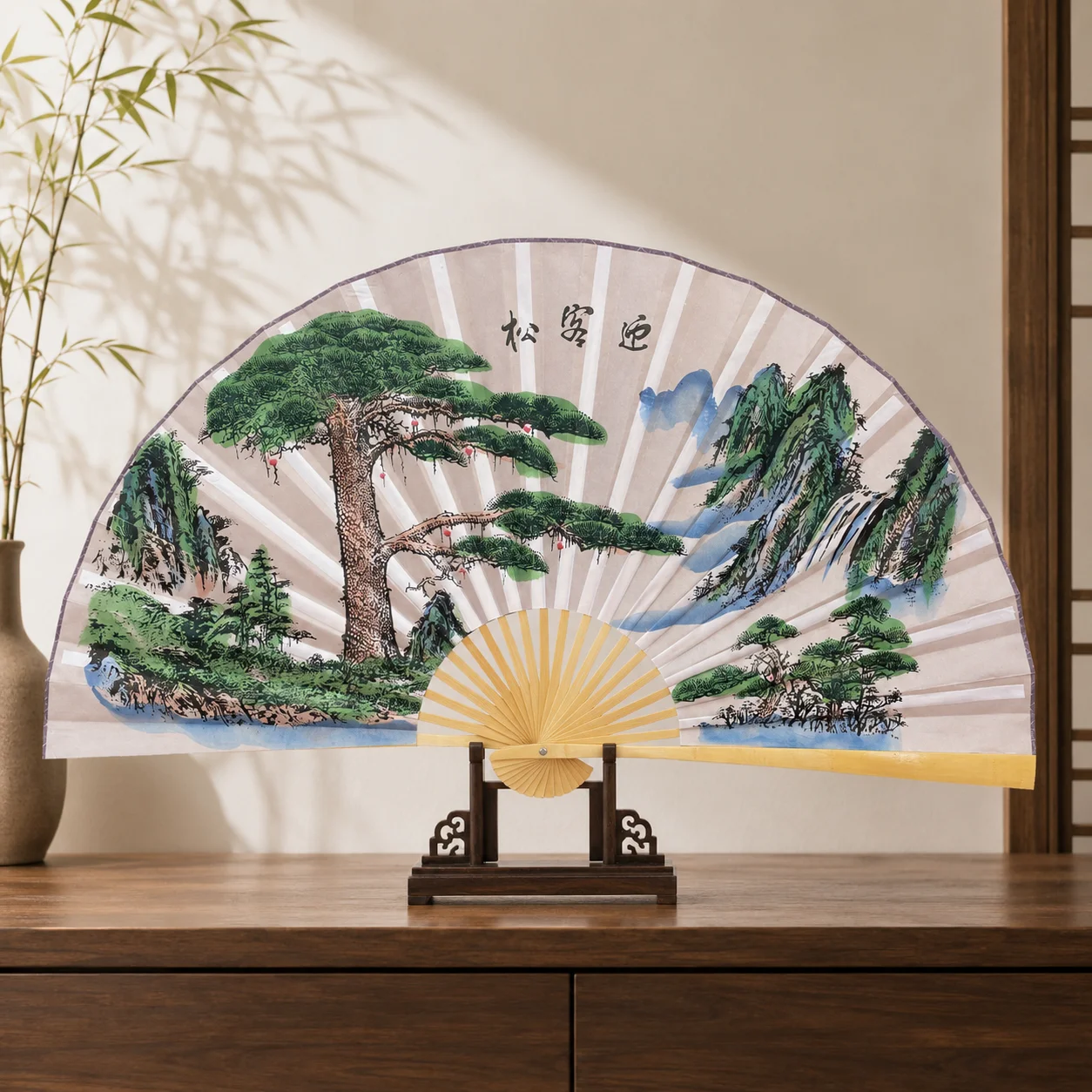 Oversized 160cm Wall‑Hanging Decor Fan, Xuan Paper & Natural Bamboo Frame, Oriental Wall Ornament for Living Room Tea House