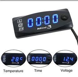 Universal Mini 3 in 1 Meter Instruction LED Display Air Temp+Time+Volt Meter Gauge Multi-Function for Scooter Bike Motorcycle