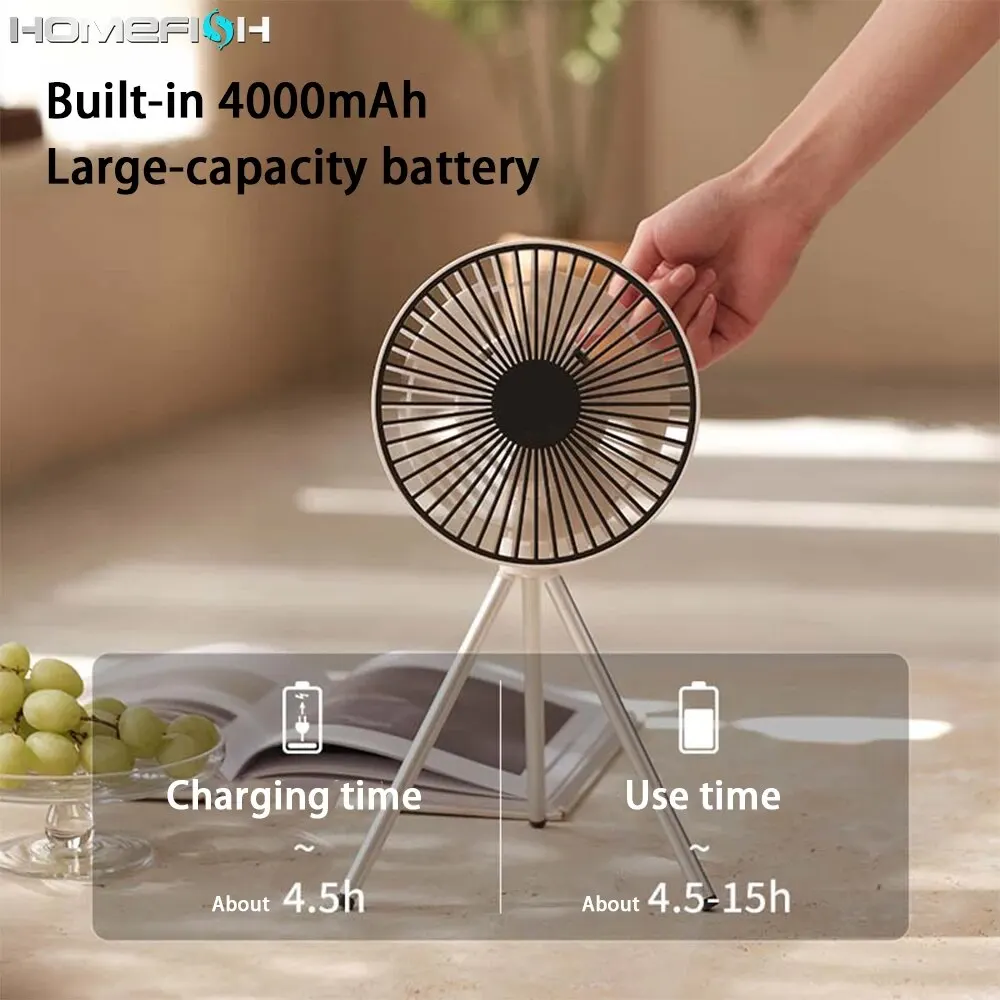 DQ213 7 Inch Fan Lamp 3 Speed Household Tripod Desktop 4000mAh LED Lighting USB Weless Use Outdoor Portable Small Ceiling Fan