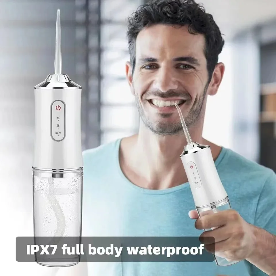 Portable Water Flosser Oral Irrigator Rechargeable with 3 Modes 4 Jet Tips for Teeth Cleaning
