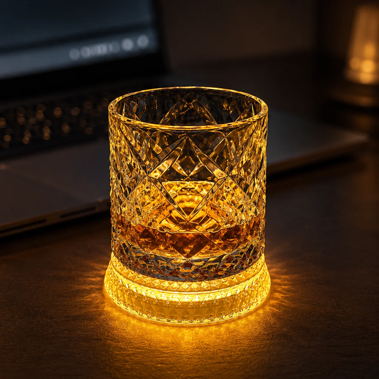 360 Degree Spinning LED Whiskey Glass 280ml Crystal Style Rotating Tumbler Light Up Cocktail Barware Gift