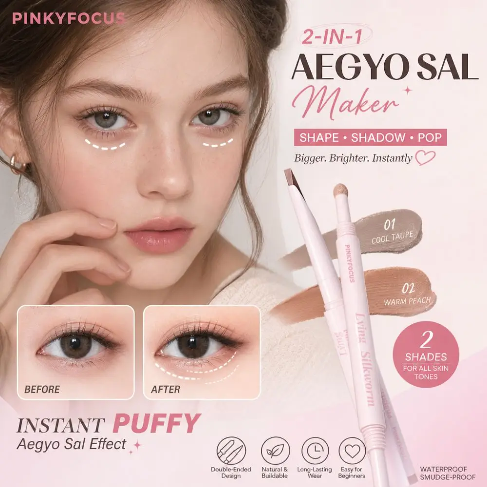 Double Ended Under-eye Highlighter Pen 2 in 1 Non-smudge Lie Silkworm Pen Matte Lasting Silkworm Eyeliner Pen Beauty&Health