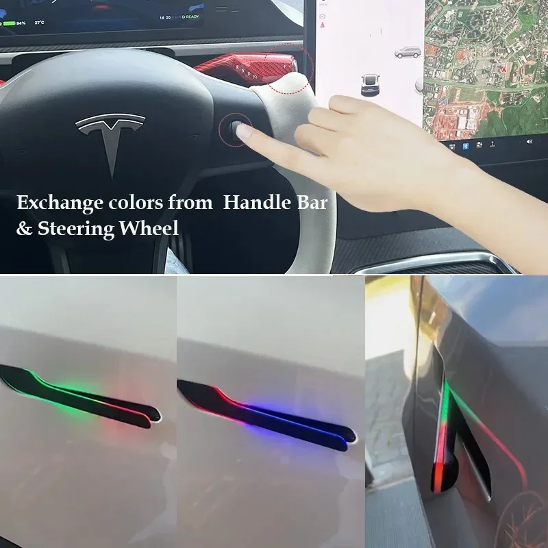 QIANBAI 8th Gen Wireless Auto Door Handles Eletric Multi-LED Handbar for Tesla Model Y 3 Highland  OTA Waterproof IPX6