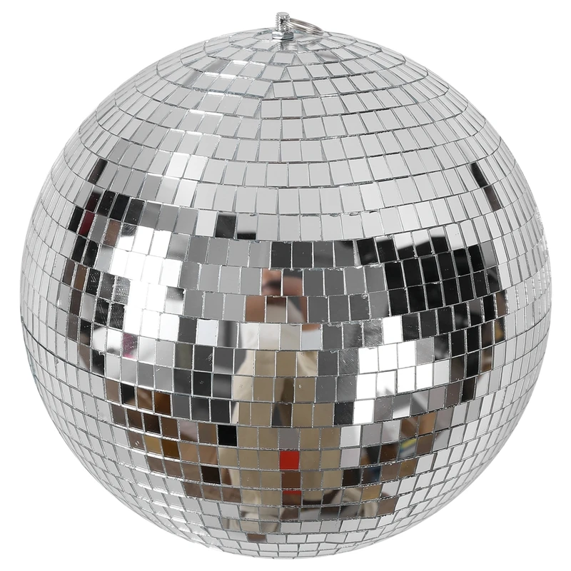 

Зеркальный шар для дискотеки, 30 см, светоотражающие зеркальные шары для сцены, серебро с подвесными кольцами для танцев, дня рождения, дома-A42I
