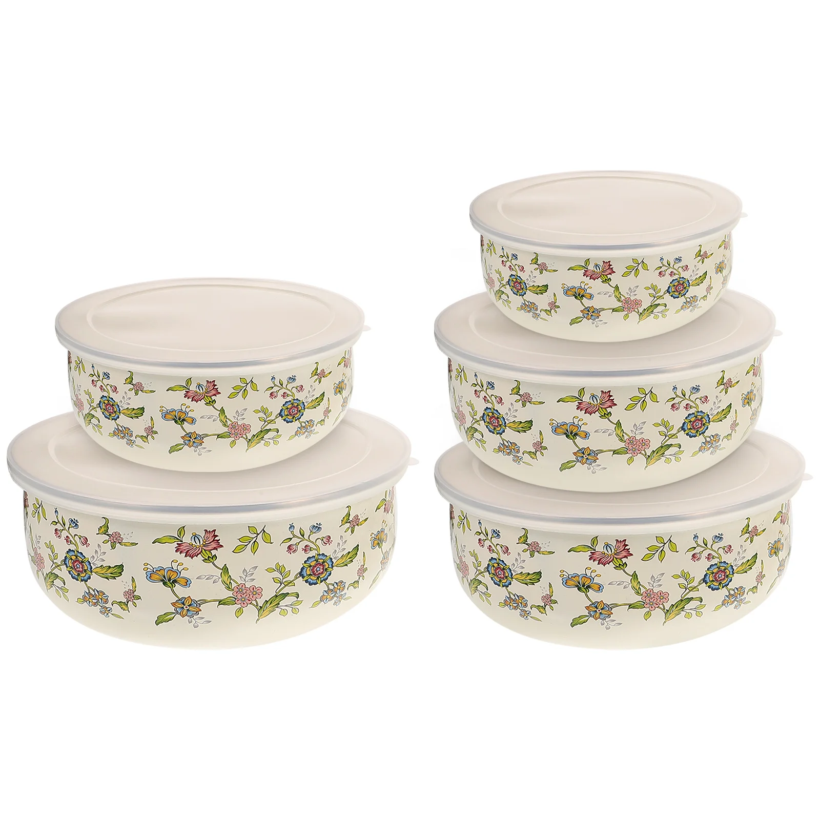 

Mixing Bowls with Lids Set of 5 Enamel Serving Bowls for Kitchen Salad Rice Oats Food Storage Containers