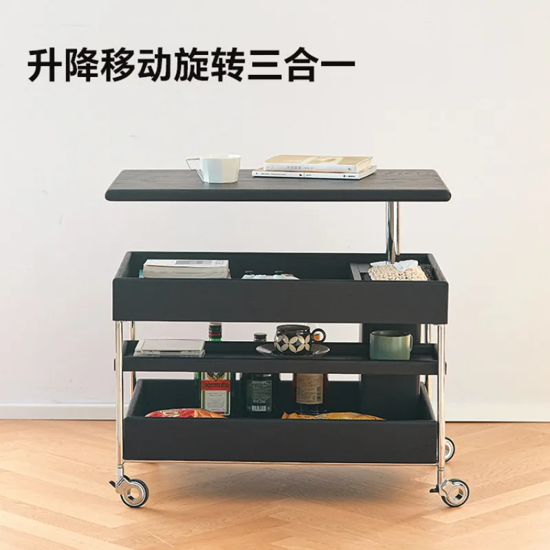 Movable lifting side shelves Multifunctional living room trolley storage Tea table