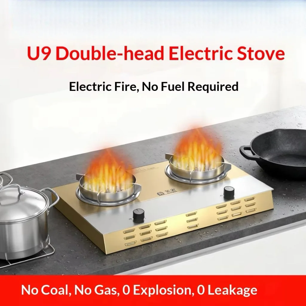 3000W Double Burner Electric Cook Plasma Flame Stove Knob Control New Energy Household Countertop Cooker