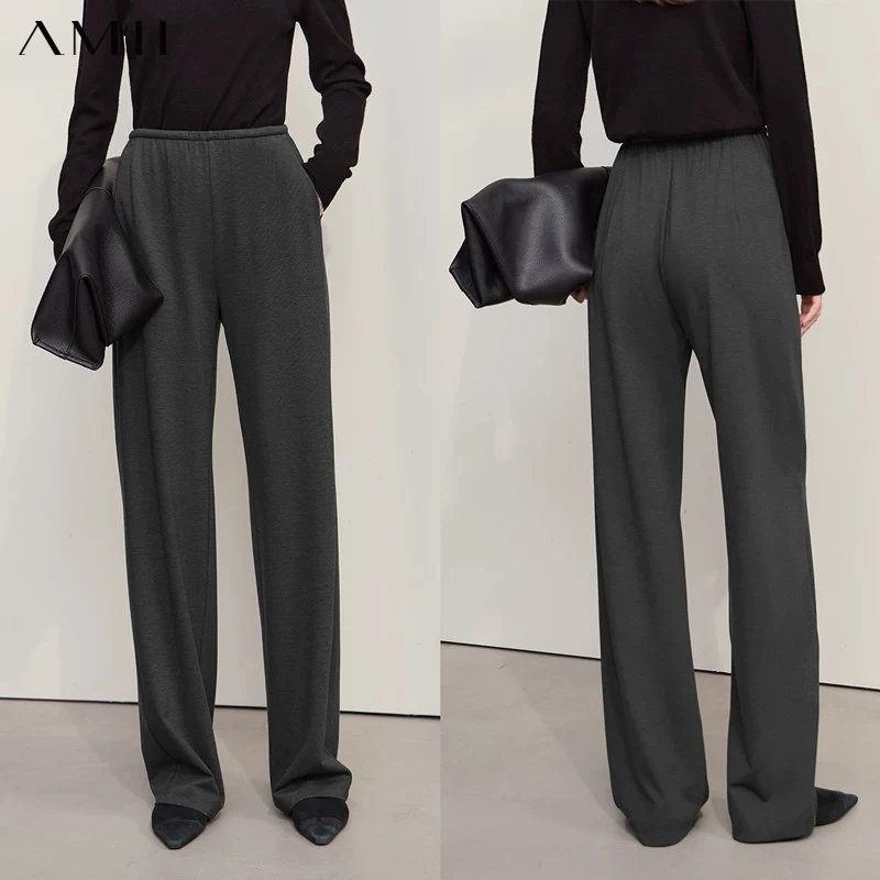 AMII Woman Trousers 2026 Autumn Minimalist Versatile Middle-aged Women's Clothes Straight Knitted Casual Ladies Pants12523130