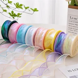 20Yard Rainbow Fishtail Silk Ribbon Sewn Fabric With Wavy Edges Organza Lace DIY Bouquet Packaging Wedding Bow Decoration