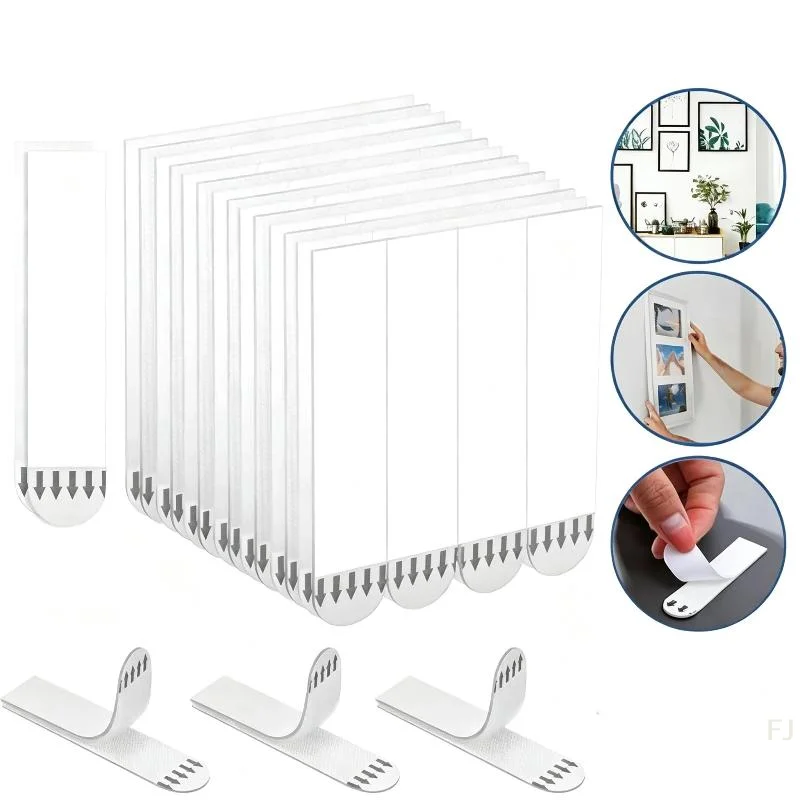 [YU]12 Pairs No‑Drill Self‑Adhesive Tape Strips, Multi‑Use For Frames Posters Wall Hangings